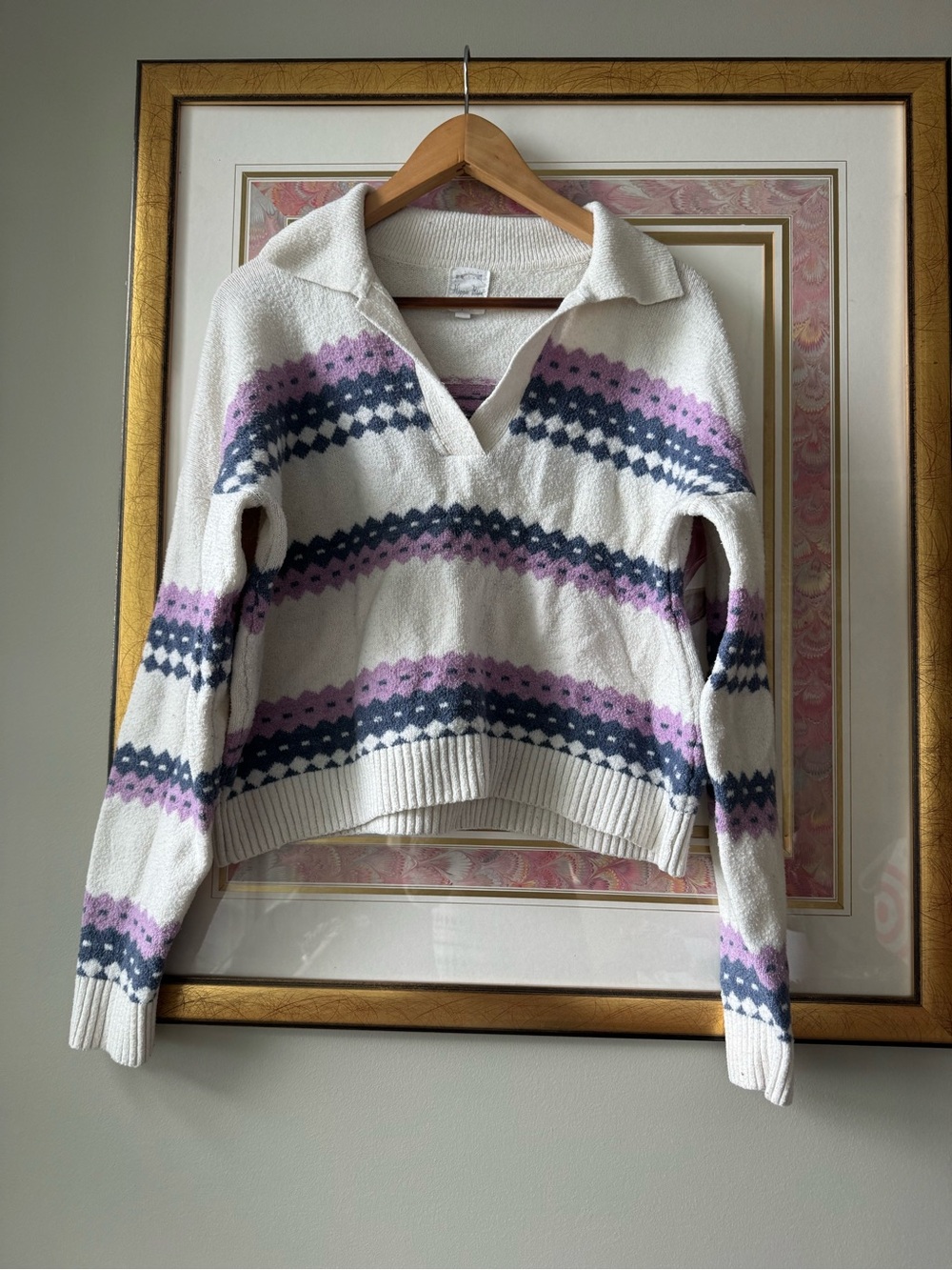 Hippie rose pattern long sleeve pullover sweater